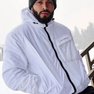 YoungLA 525 Rain Day Jacket White Nylon Hooded‎ Bomber M Lightweight Athleisure